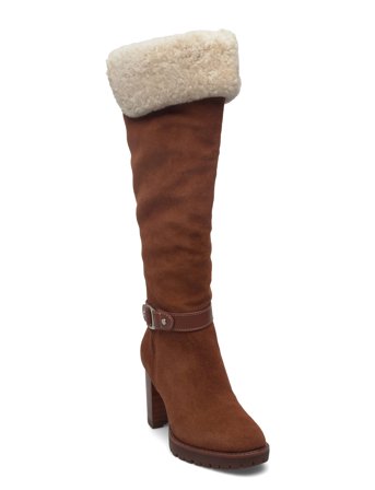 Tasha Suede & Shearling Tall Heel Boot Brown Lauren Ralph Lauren