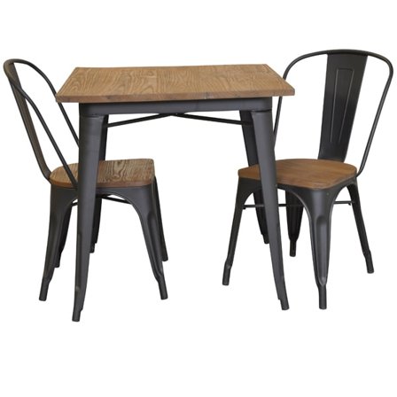 Plåt matt svart med toppskiva i alm + 2 matt svarta stolar alm