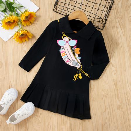 Inledningssäsong För Tjejer Skolväska Printed Långärmad Klänning