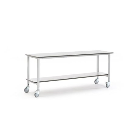 Mobile workbench MOTION with bottom shelf, 2000x600 mm, grey
