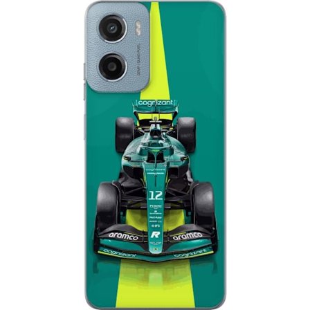 Kompatibelt Mobildeksel til Motorola Motorola Moto E15 Aston Martin Formel 1-bil i grønt racingdesign med moderne studiofølelse