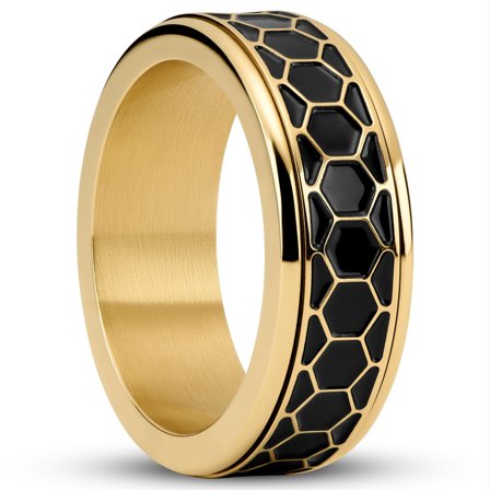 Enthumema | 8 mm Gold-tone Honeycomb Fidget Ring for Men - Steel rings