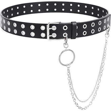 Unisex dobbeltradet bælte med nitter og aftagelig kæde, punkstil sort dobbeltradet nittebælte, perfekt til at kombinere med jeans.