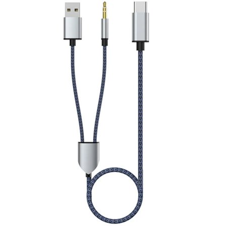 2-i-1 Type-C Bilstereo Kabel 1 Delt 2 Type C til USB A 3.5mm Aux Kabel Blå[CO]