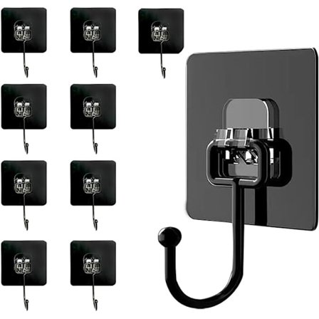 Selvklæbende kroge ekstra stærke sorte 10-pak 50 kg vandtætte usynlige væg- og loftkroge