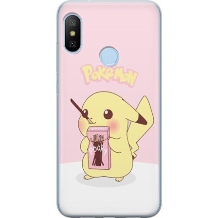 Kompatibel Mobilcover til Xiaomi Xiaomi Mi A2 Lite Pikachu i pink pastelstil, der holder Pocky sød kawaii illustration med bløde farver og populært
