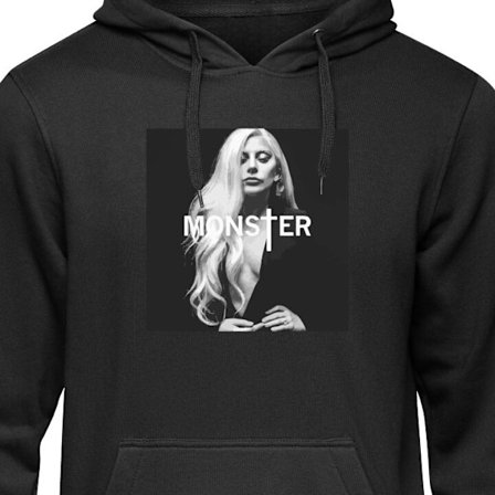 Barn Hoodie Lady Gaga Monster svartvit porträtt Gaga MONSTER text svartvit ikonisk design