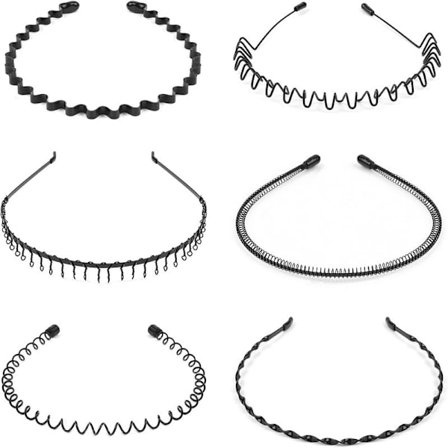 Metalldiadem Unisex, 6 st Vågiga Diadem i Multistil, Pannbandstillbehör, Kvinnor och Män, Halkfria Elastiska Diadem, Hårsmycken för Utomhussporter 