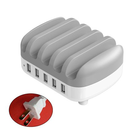 5V2.4A Laddningsstation för mobiltelefon 5 USB -portar Laddningsställ Surfplatta Power Hemmakontoret USB laddare