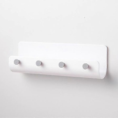 U-formet spikerfri veggmontert med 4 kroker, oppbevaringshylle, oppbevaringskrok hylle, hvit