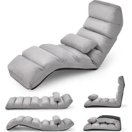 COSTWAY Muunneltava Maatuoli, joka muuttuu Vuoteeksi, Selkänoja Säädettävissä 5 Asentoon Keinonahalla, Tyyny Oleskeluhuoneeseen, Toimistoon Harmaa