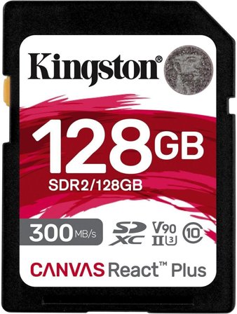 Kingston Canvas React Plus 128GB SD-kort, UHS-II, V90, 300MB/s lesehastighet, 260MB/s skrivehastighet