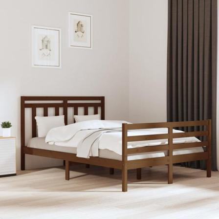 Vidaxl Sängram Honungsbrun Massivt Trä 140x190 Cm Brun