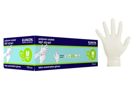 Klinion Hanske latex kort, Medium, pudderfri, 100 stk.