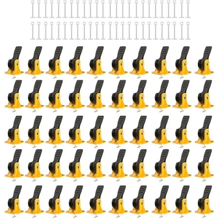 (gul + sort) 100 Flise Nivelleringssystem Sæt, 50 Flise Nivelleringsværktøjer og 50 Udskiftning T-Søm til Gulve og Vægge - Fliseafstandsstykker