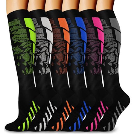 6 par unisex kompressionsstrømper – knæhøje støttestrømper til løb, sport, rejser, fly og cykling_yux