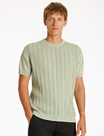 Lindbergh Knitted S/S O-Neck Tee - Green - XL