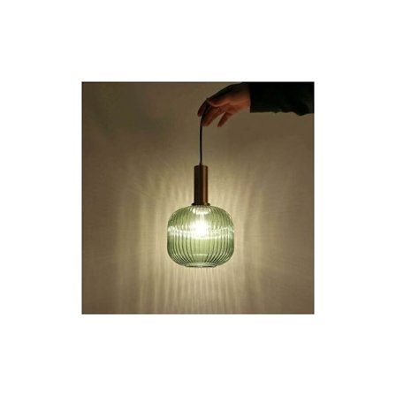 Indendørs lysekrone belysning industriel pendel lampe moderne hængende lamper E27 fatning lampeskærm loft pendel lampe stribet glas (grøn, M 20cm) KLB