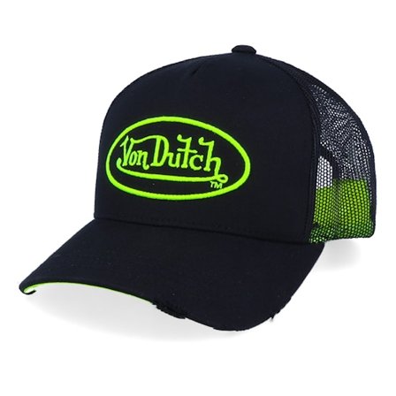 Von Dutch - Oval Patch Black/Neon Yellow Trucker Trucker Black Cap - @ Hatstore
