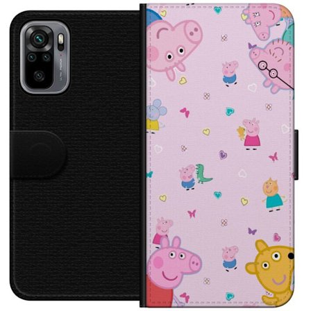 Kompatibelt Lommeboketui til Xiaomi Redmi Note 10S Peppa Gris med en baby i armene, mamma gris motiv i fargerik og myk barneillustrasjon med hjerter