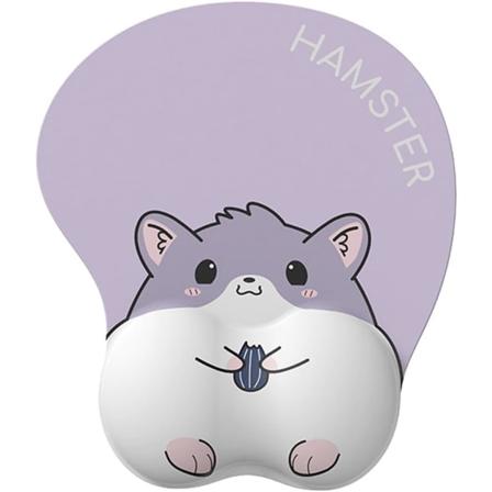 Tegneserie hamster musematte med håndleddsstøtte, sklisikker base, ergonomisk spillmusematte for smertelindring, søte musematter for datamaskin, 