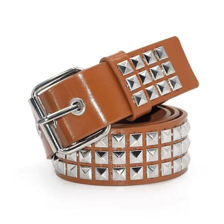GAOKE Pyramid Rivet Waist Men & Women Studded Leather Belt Punk Rock Hardware with Pin Buckle Waist Black Jeans 02Camel 02 Camel 110 cm