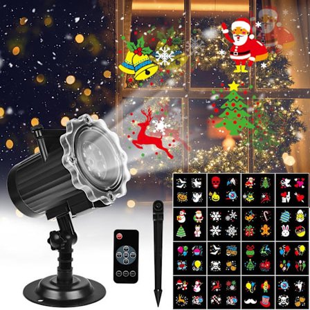 Projektor Jul, LED-projektor för utomhusbruk, Halloween, projektionslampa, snöflingor, projektionslampa, effektljus, 16 mönster, med fjärrkontroll
