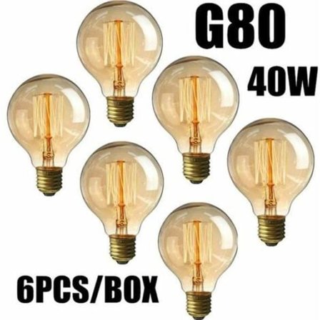 6 st 40W E27 glödlampor Vintage Edison G80 Varmvitt 220V