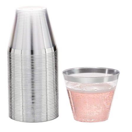 50 st - 9 Oz Cocktailglas i Plast, Plastmuggar med Kant Klar Mugg