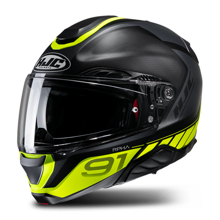 Åpningshjelm HJC RPHA 91 Rafino Svart/Høysynlighet gul XL