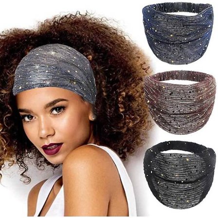 Brede Sequins Pandebånd Yoga Hovedbind Tyk Turban Bandeau Hovedtørklæder Elastiske Stilfulde Hårbånd