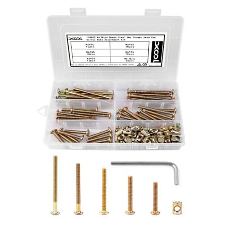 110 STK Hex Socket Head Cap Skruer Muttere Bolter Muttere Kit