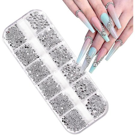 1700 st kristallklara nagelkristaller nagelkonst strass runda platta ädelstenar 3 storlekar med låda för nageldesign hantverk konst skor bröllop