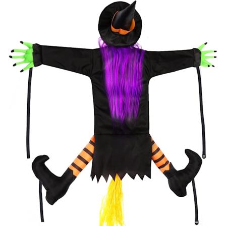 Krasjende heks i tre, Halloween-dekorasjoner hage utendørs flygende heks nylon med justerbart bånd, dør veranda Halloween-dekor tre rekvisitter