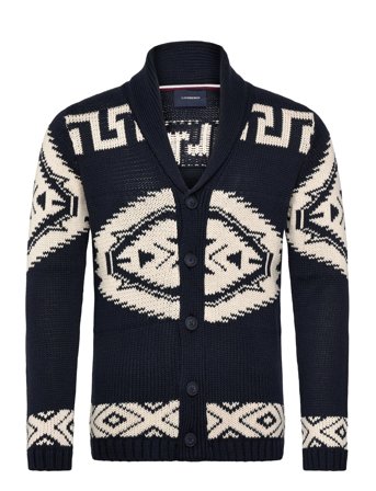 Shawl Collar Intarsia Cardigan Navy Lindbergh