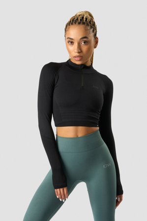 ICANIWILL - Define Cropped 1/4 zip Black/Black - Pitkähihaiset - Naiset - Treenivaatteet ICIW:ltä