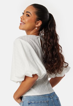 Bubbleroom - Volume Sleeve Blouse - White - Kläder