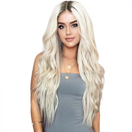 Långt Vågigt Blond Peruk för Kvinnor, Naturlig Strandvåg Lockigt Hår (Platinablond, 66 cm)