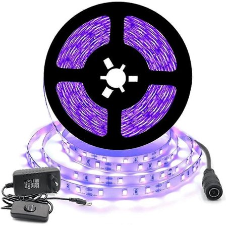 12V Svart UV Flexibel LED Strip Set 5M 300leds IP20 300leds SMD2835 Lila Strip, Transformator/Strömförsörjning