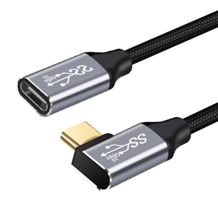 Flätad armbåge typ C hane till hona förlängningslinje USB C 3.1 förlängningskabel 100W rätvinkel böj 3.1C datalinje