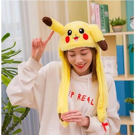 Morsom plysj Pikachu-hatt, ørebevegelsehopp, cosplay-kostymer