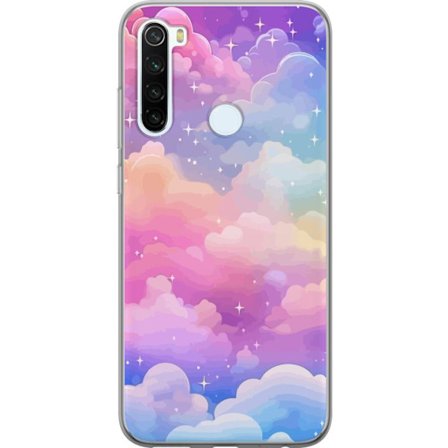 Kompatibelt Mobildeksel til Xiaomi Redmi Note 8 Søt enhjørning med regnbuefarget hår mot en stjernebelagt pastellbakgrunn i kawaii-stil