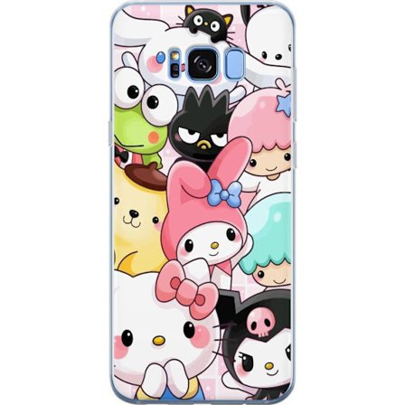 Kompatibelt Mobildeksel til Samsung Galaxy S8 Tett mønster av søte figurer med store øyne i ulike farger og uttrykk med LABUBU-tekst