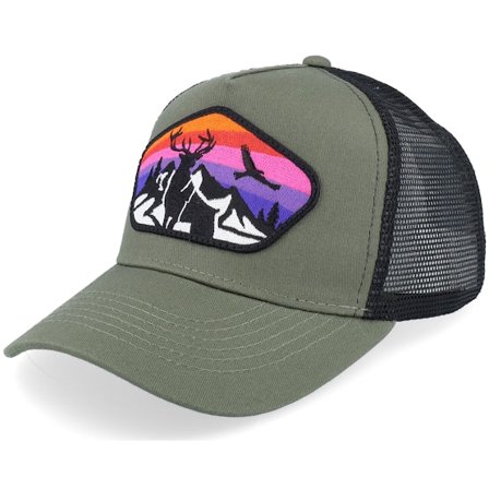 Kiddo Cap - Groen trucker Cap - Kids Colorful Deer Big Patch Olive Green/Black @ Hatstore