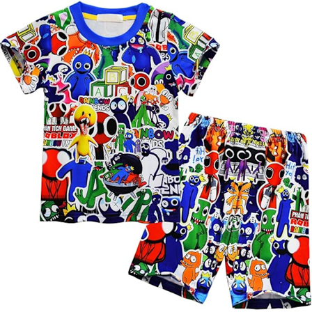 Poikien pyjamasetti sateenkaaren ystävät lapsille lyhythihainen kaksiosainen pyjama koko 6-7 vuotta yöasu pojille