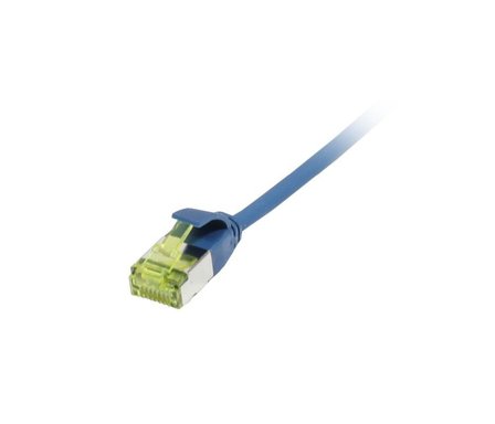 SYNERGY Patchkabel RJ45, CAT6A 500Mhz, 0,25m, blau, U/FTP, slimline rund d=3,8mm, TPE/LSZH(Superflex), AWG32, mit CAT7 Rohkabel, Synergy 21