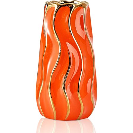 Keramisk vas, vit vas för heminredning, dekorativ blomvas, vertikala randiga keramiska vaser (orange)