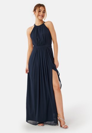 AngelEye High Neck Maxi Dress With Split Navy Klær