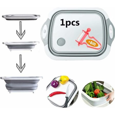 Sammenklappelig skærebræt, multifunktionelt skærebræt, sammenklappeligt til grøntsager, afløbskurv, vask, der passer til køkkener, vildt osv.