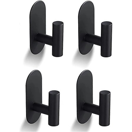 4 selvklæbende knager, Maksimum 5 kg, Til badeværelse og køkken, Uden huller, Sort KCC
